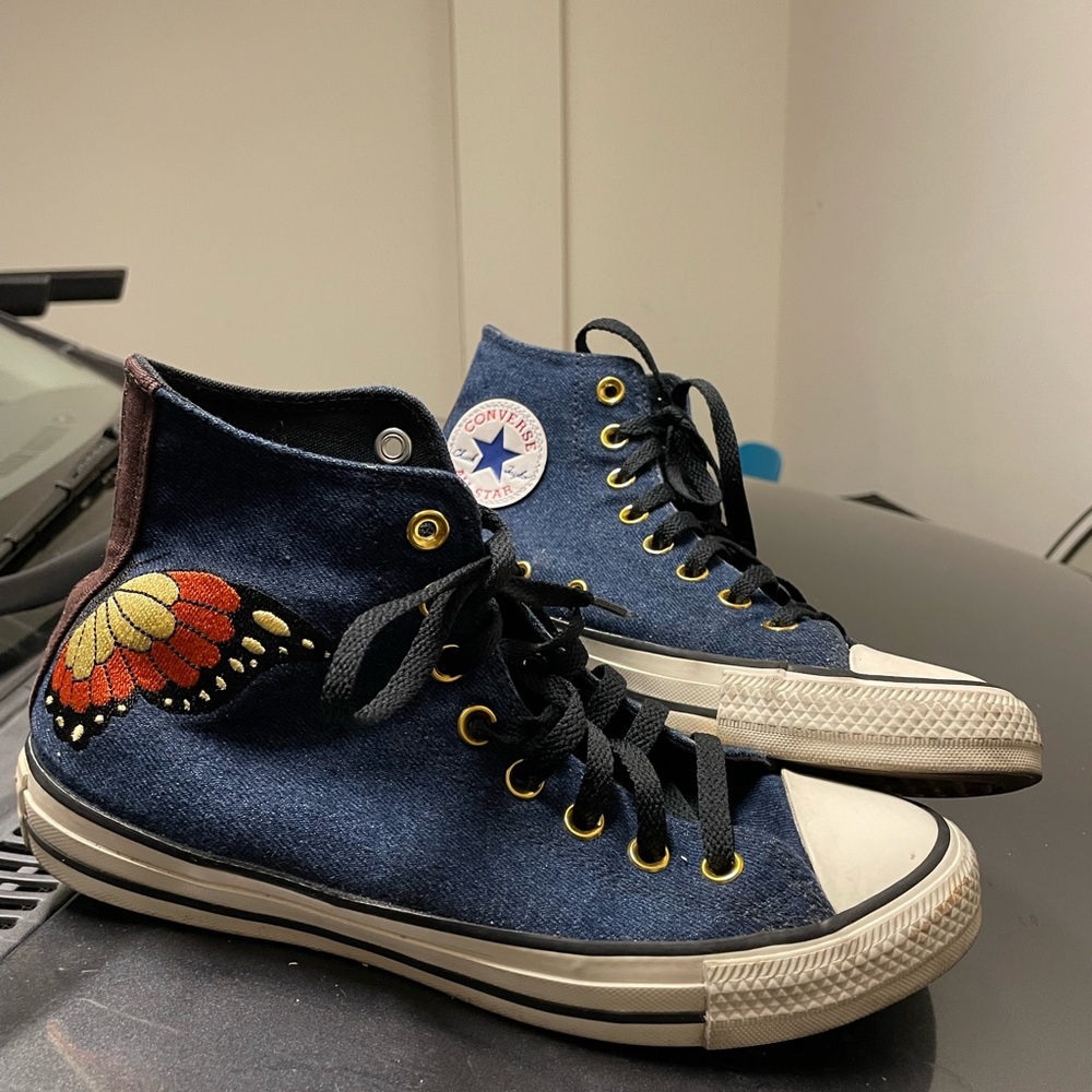 Converse Chuck Taylor Women's High-Top Sneakers- Denim with Butterfly Design 8.5